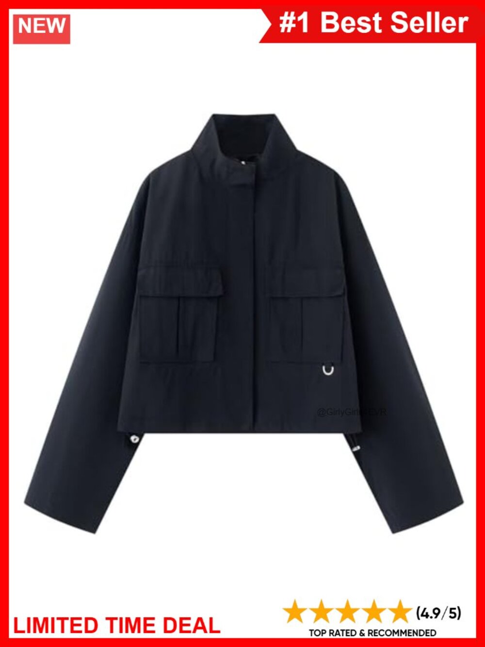 Womens Lightweight Cropped Bomber Jacket Zip Up Casual Coat